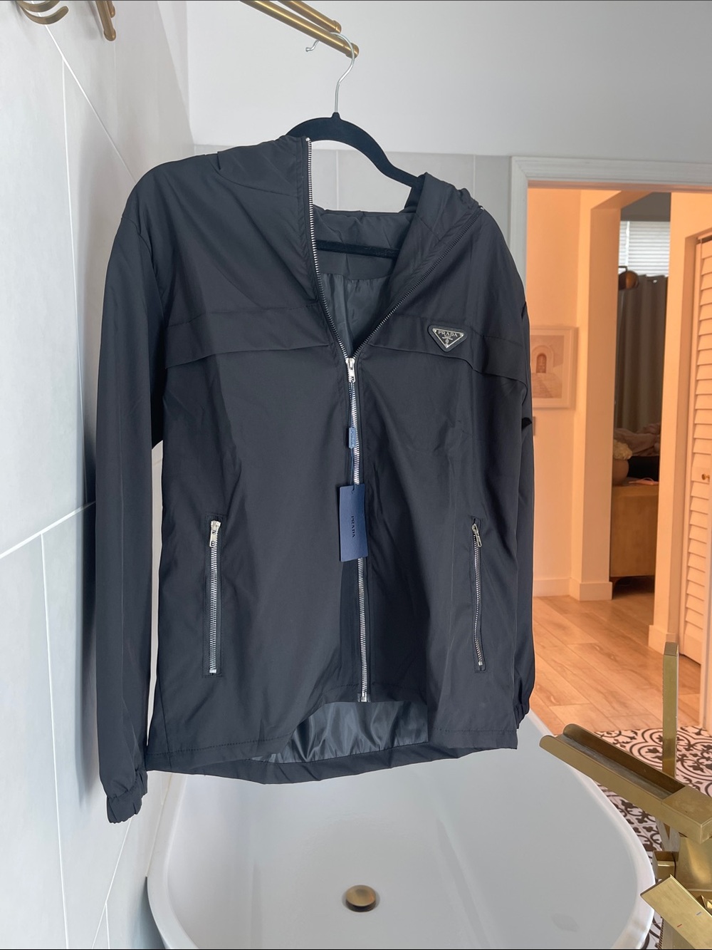 NWT Black Prada Hooded Windbreaker Jacket Size Medium